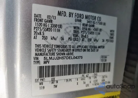 2013 Lincoln Navigator from USA, damaged, VIN 5LMJJ2H57DEL04375